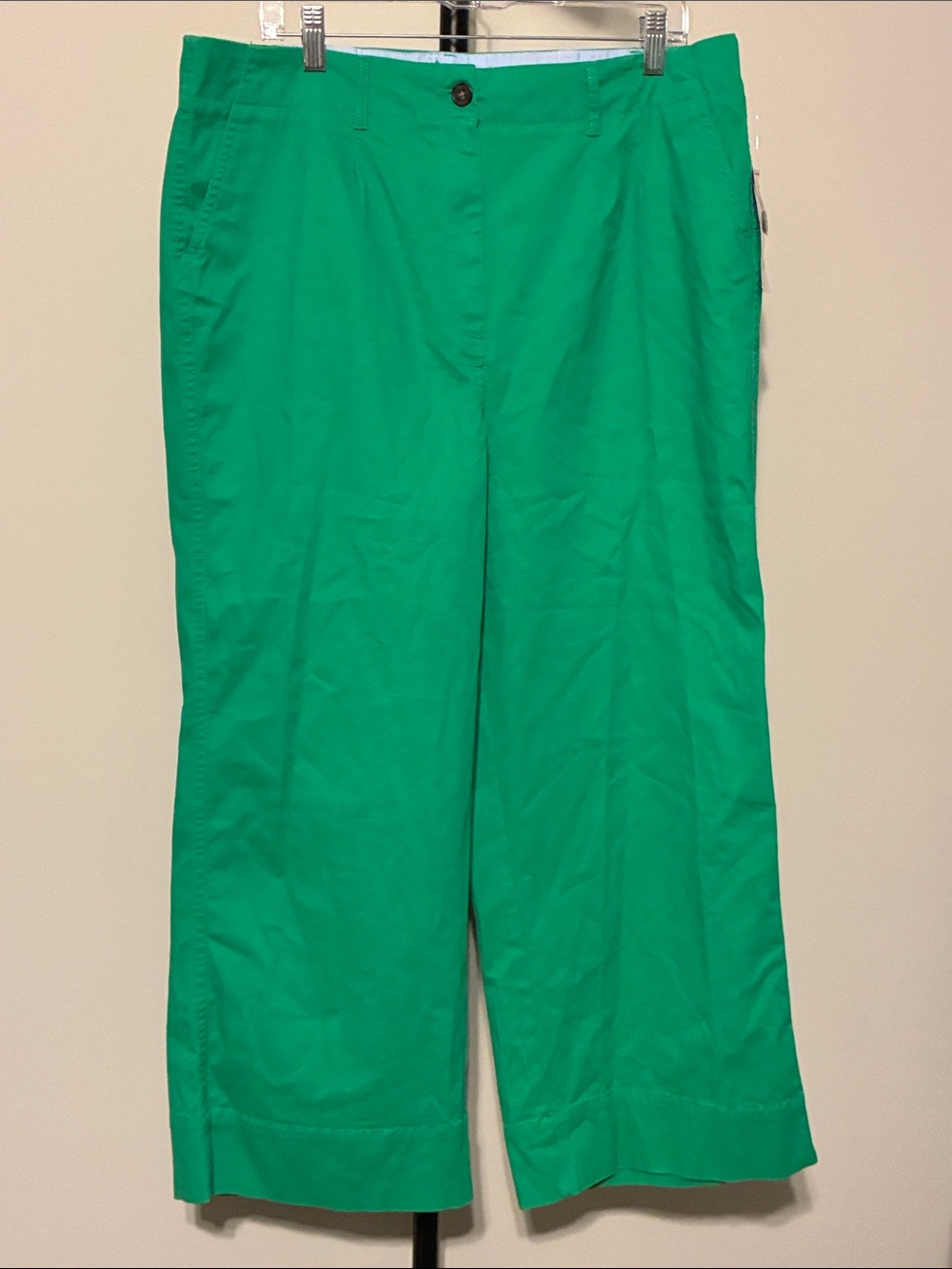NWT Crown & Ivy Pants Bright Green Wide-Leg Cropped Cotton Chino Trousers Sz 16